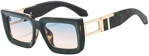 

Модные квадратные солнцезащитные очки для женщин и мужчин в стиле ретро с двухцветной оправой, трендовые солнцезащитные очки с защитой от УФ-излучения UV400 MTZJH, Green Tea