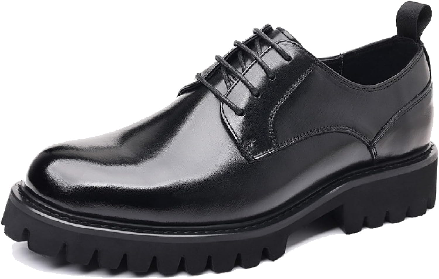 

Мужские классические туфли-оксфорды на шнуровке из натуральной кожи с платформой, противоскользящей подошвой, удобные с закругленным носком для официального бизнес-офиса Lvomu, черный