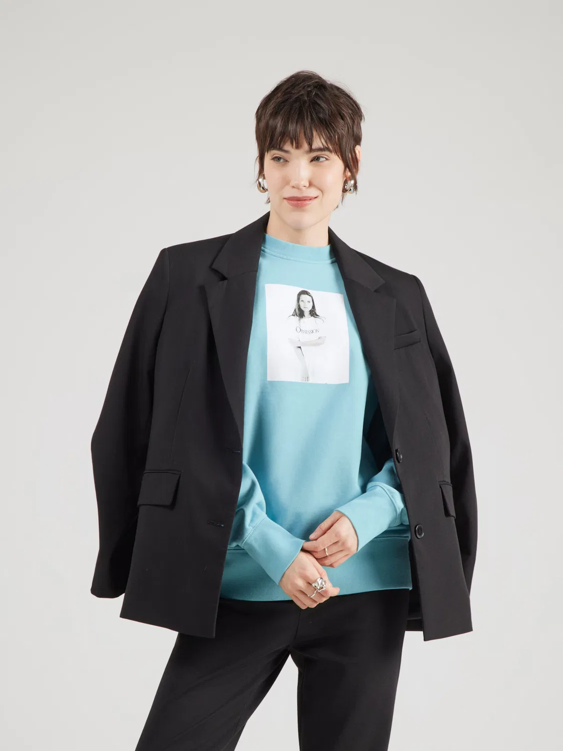 Свитшот Calvin Klein KATE OBSESSION BOYFRIEND светло-голубого цвета — фото 4