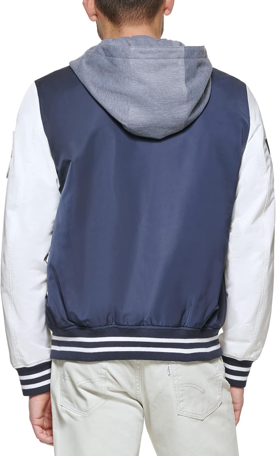 Мужская университетская куртка-бомбер Levi's Colorblock, Navy/Fleece Hood — фото 4