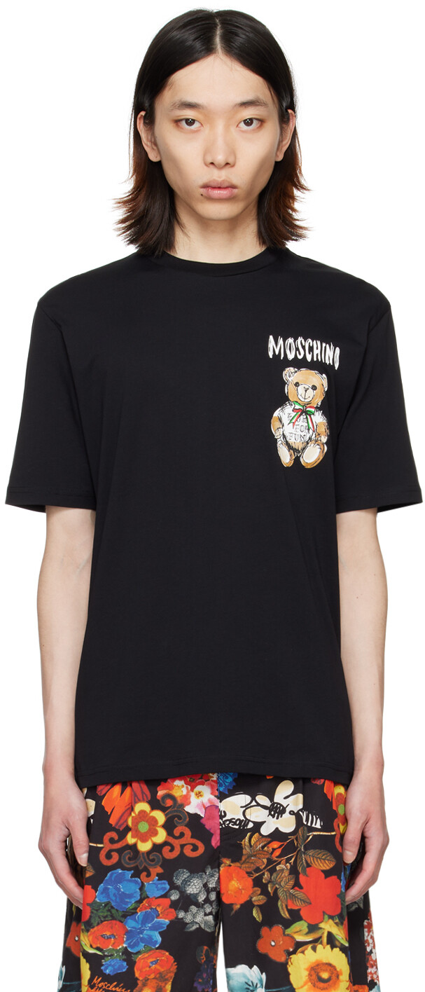 

Черная футболка с принтом Moschino