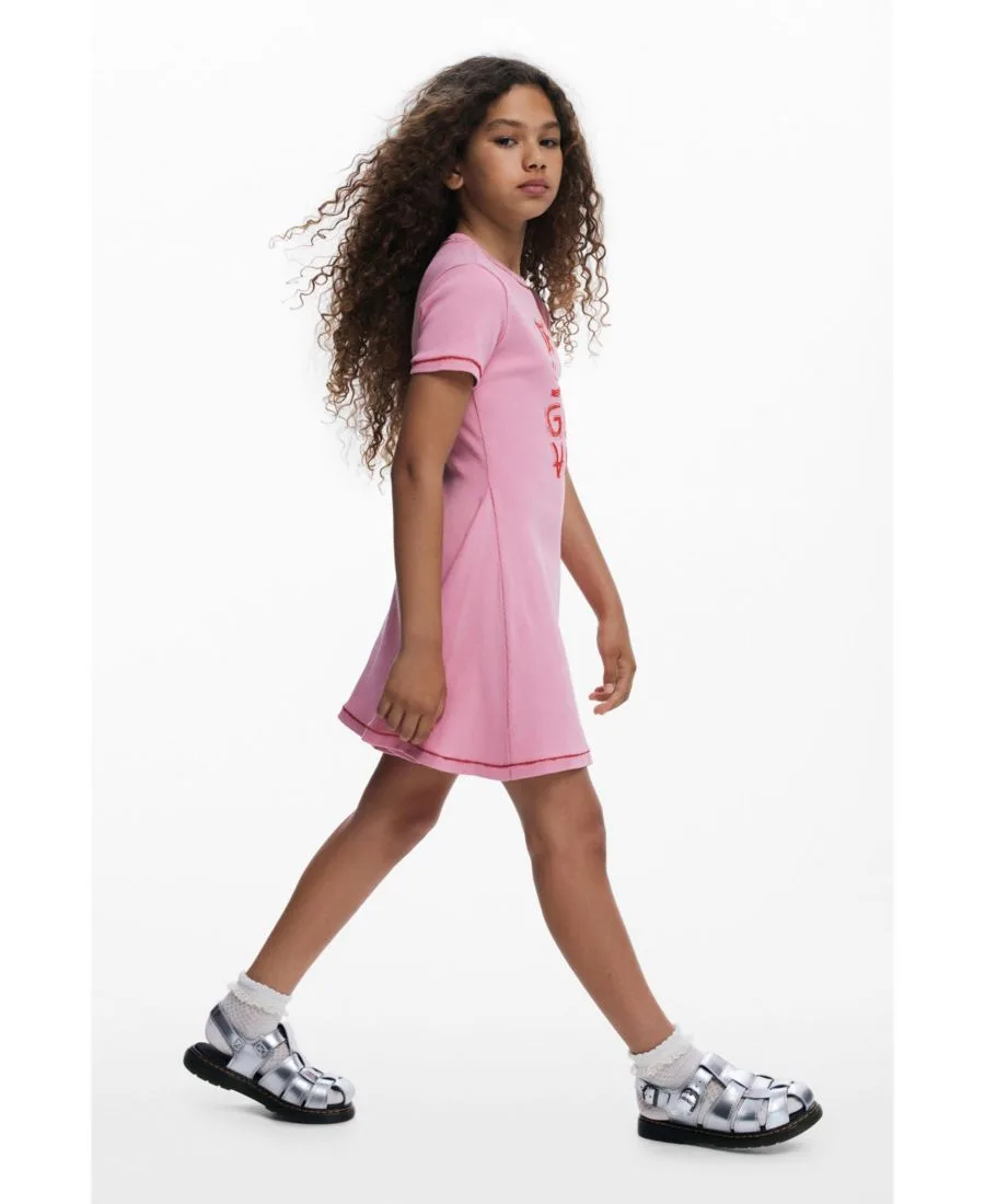 Детское короткое платье с логотипом Desigual, темно-розовый — фото 2