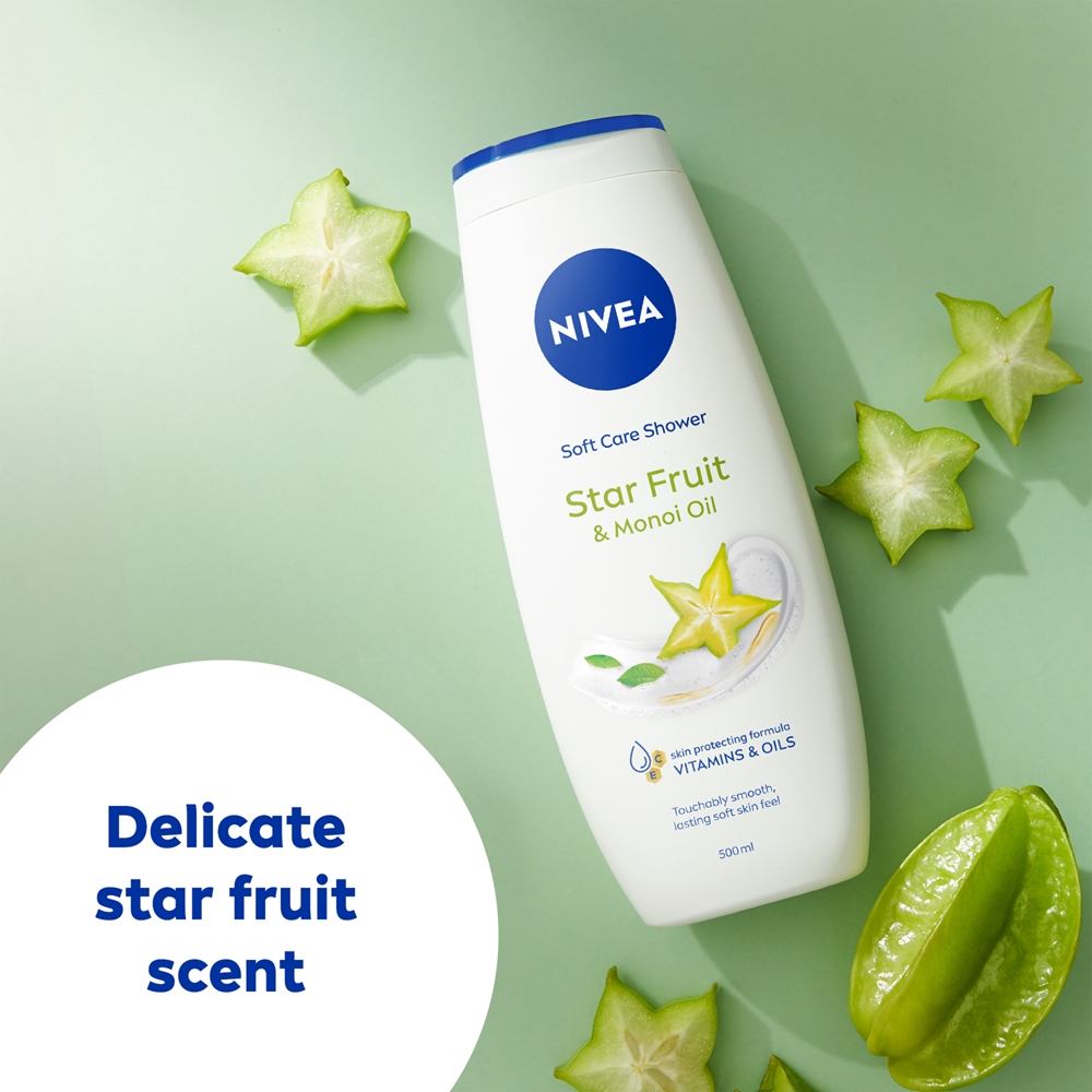 Увлажняющий гель для душа Care Shower с маслом карамболы и монои Nivea, 500 мл — фото 3