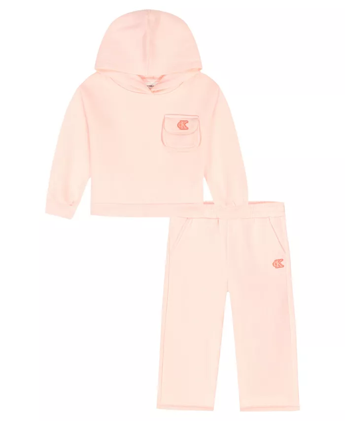 

Детский флисовый комплект для девочек 2T-6X: худи и штаны, 2 предмета Calvin Klein, розовый