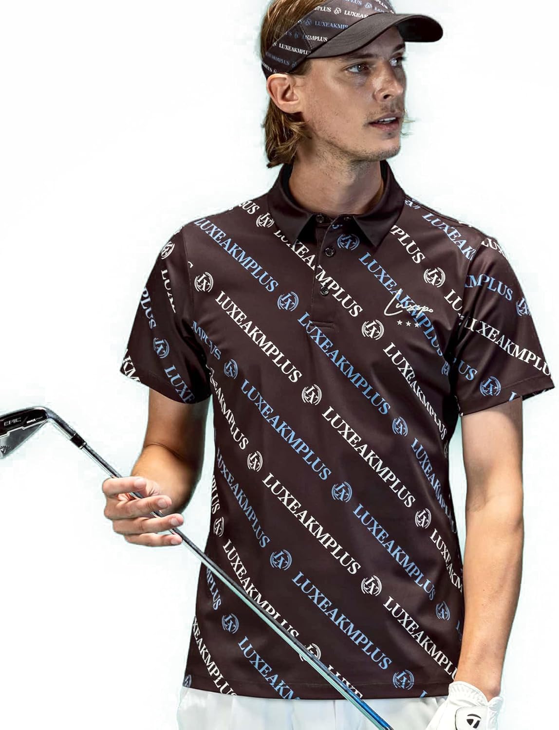 

Мужская современная рубашка-поло для гольфа LUXEK Plus, с коротким рукавом и логотипом по всей поверхности Luxeakmplus, черный/синий