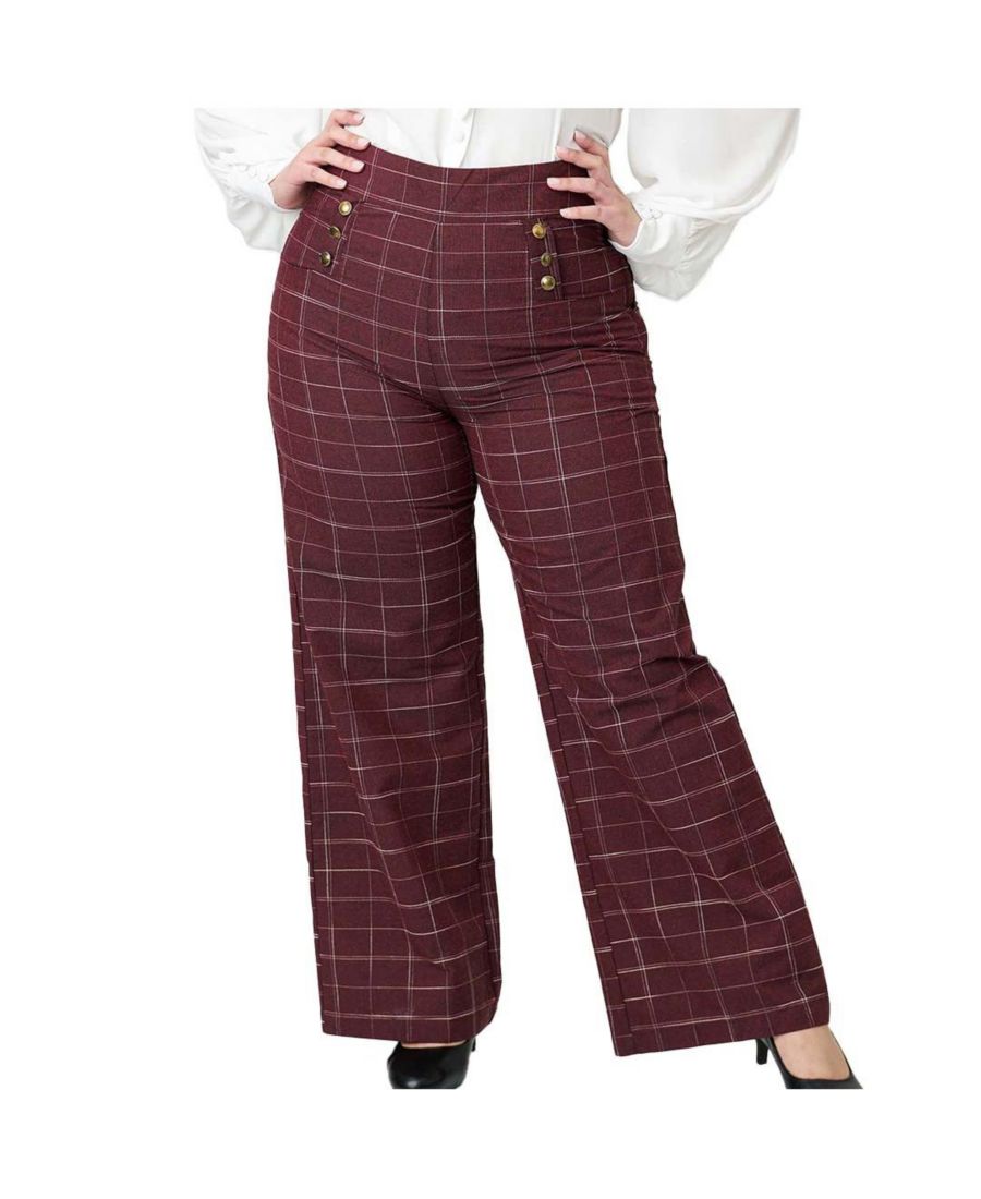 

Широкие брюки больших размеров в стиле 1940-х годов, рыжие Unique Vintage, Burgundy plaid
