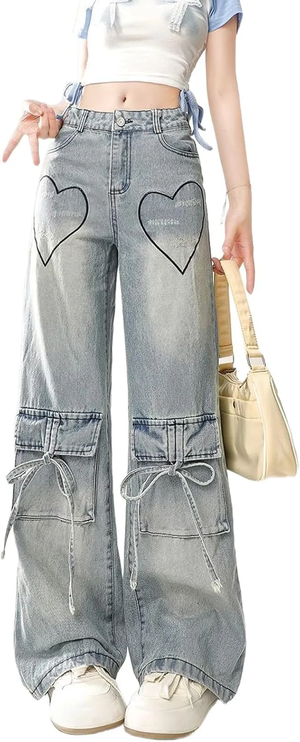 

Женские джинсы Y2K в стиле ретро с высокой талией и широкими штанинами Viatabuna