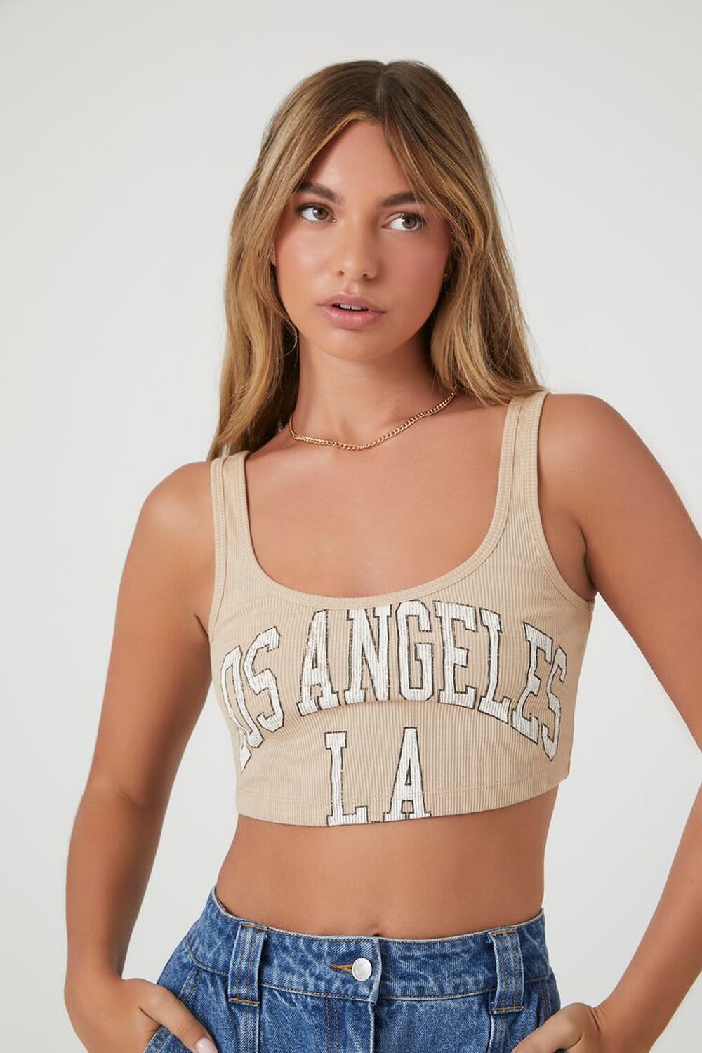 

Укороченная майка с рисунком Los Angeles Forever 21, бежевый