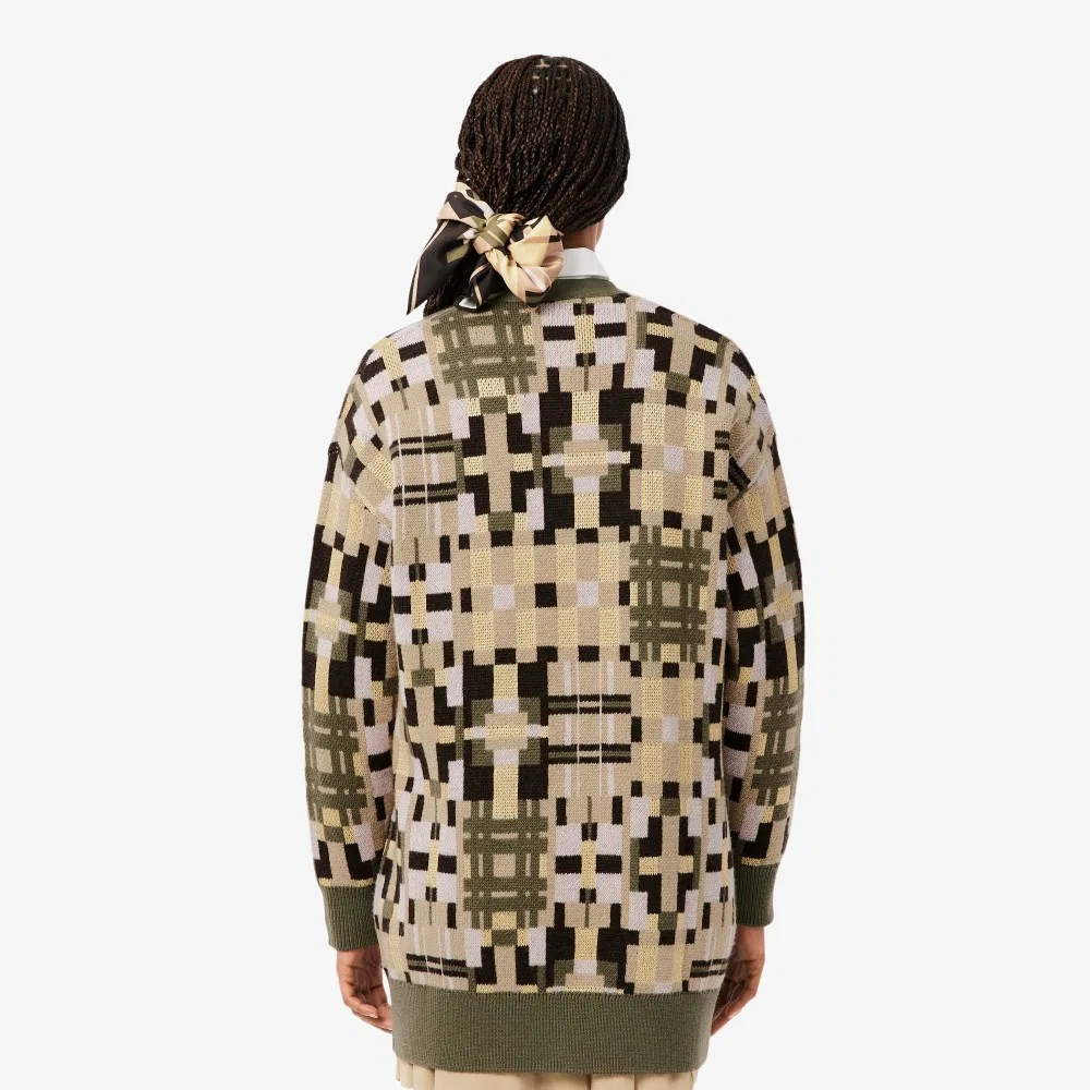 Кардиган Lacoste Мульти-хаки с жаккардовым узором — фото 3