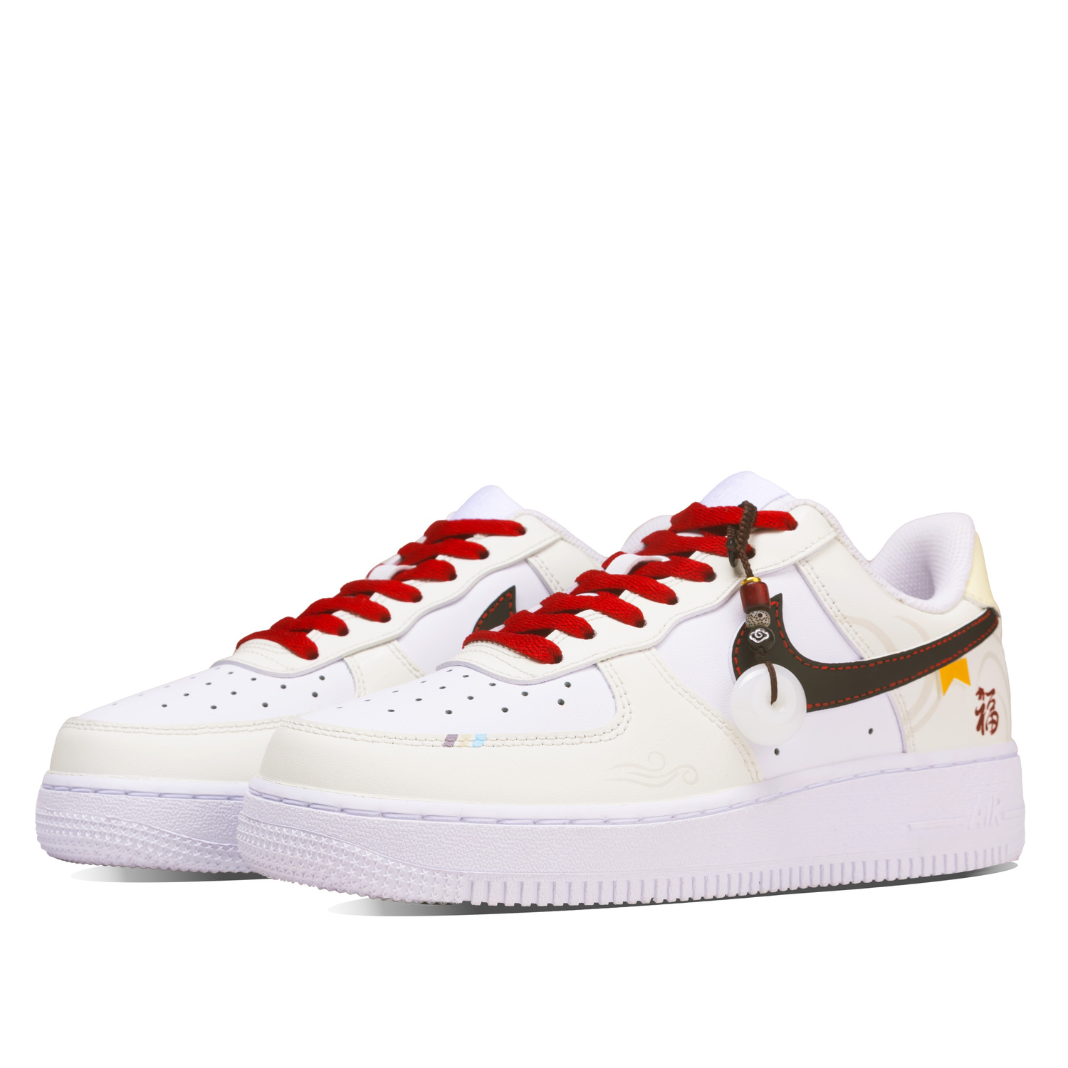 Кроссовки Air Force 1 Blessing Of A Thousand Blessings Leather Abrasion Resistant Slip Resistant Low top Skateboard Nike, бежевый белый красный — фото 4