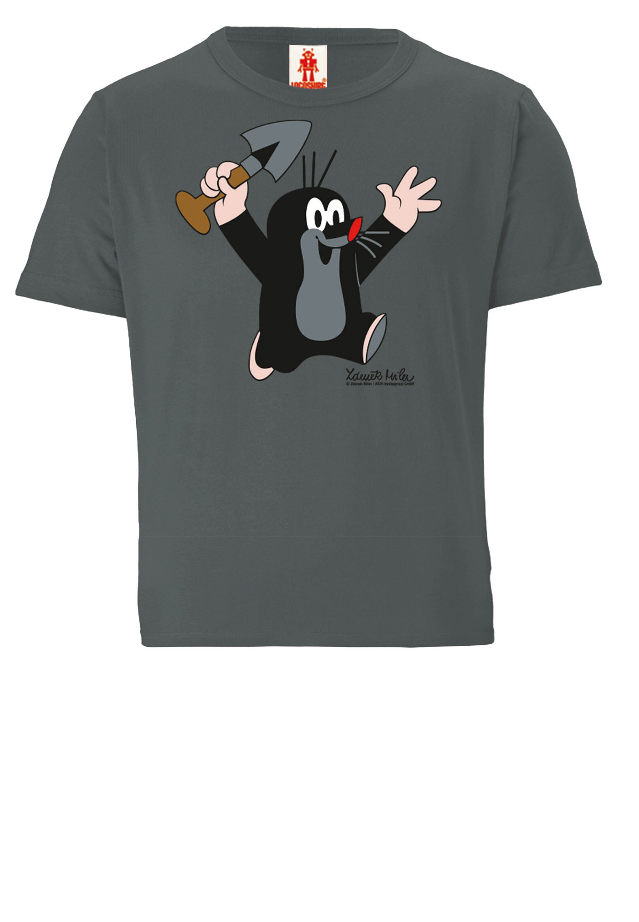 

LOGOSHIRT Футболка 'Der kleine Maulwurf - Juhu' в сером цвете