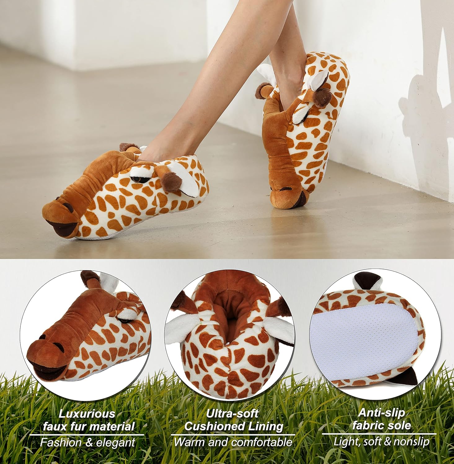 Пушистые зимние тапочки Onmygogo с животными для мужчин и женщин, Giraffe — фото 4