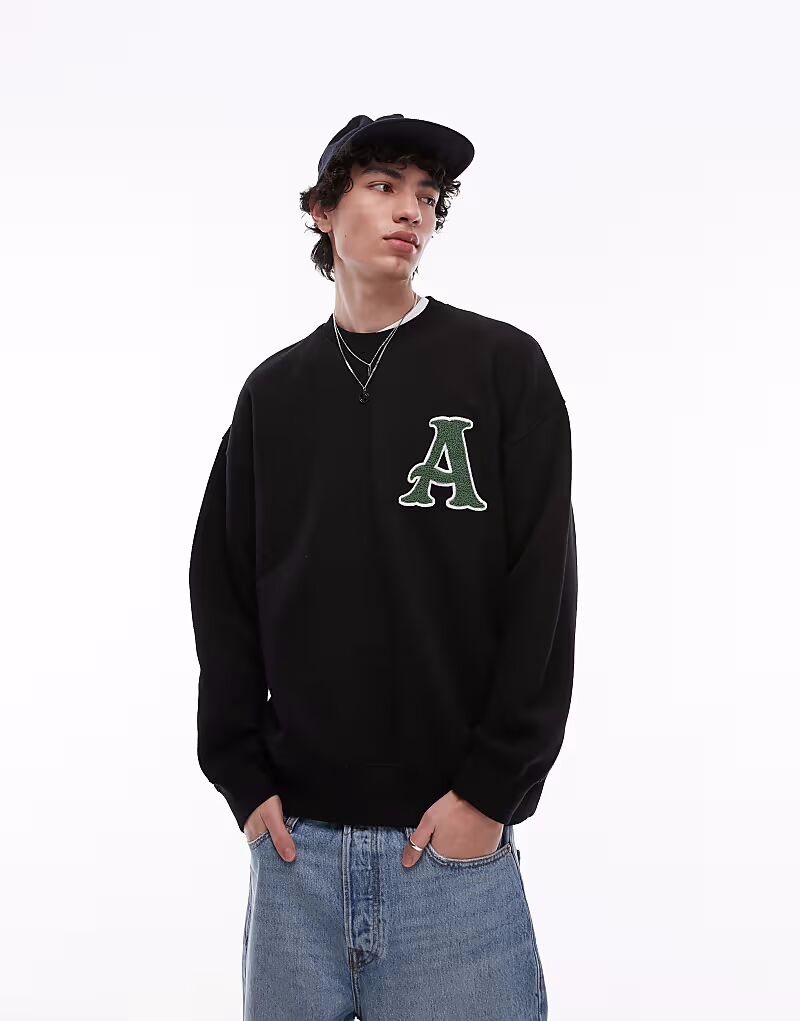 

Толстовка Topman свободного кроя с вышитыми буквами шенилла черного цвета