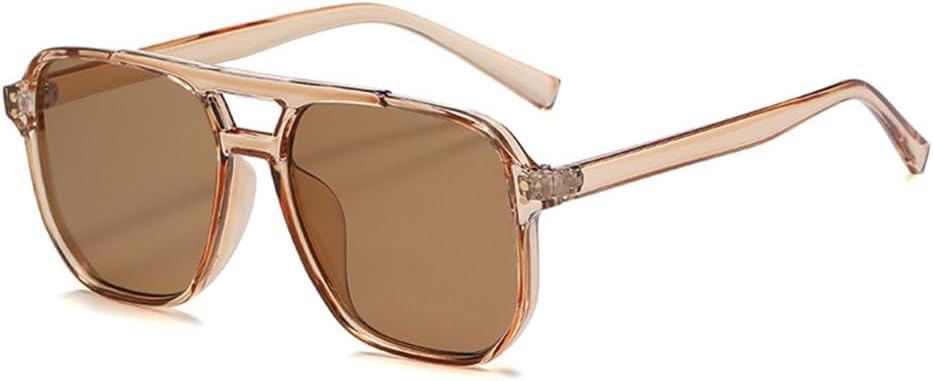 

LVTFCO Классические ретро солнцезащитные очки большого размера для женщин, винтажные, с двойной перемычкой, большие овальные солнцезащитные очки, унисекс, желтые линзы, Brown