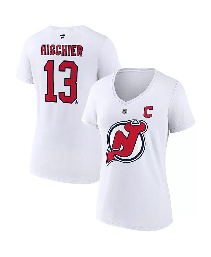 

Женская белая футболка Nico Hischier New Jersey Devils Special Edition 2.0 с именем и номером и v-образным вырезом Fanatics