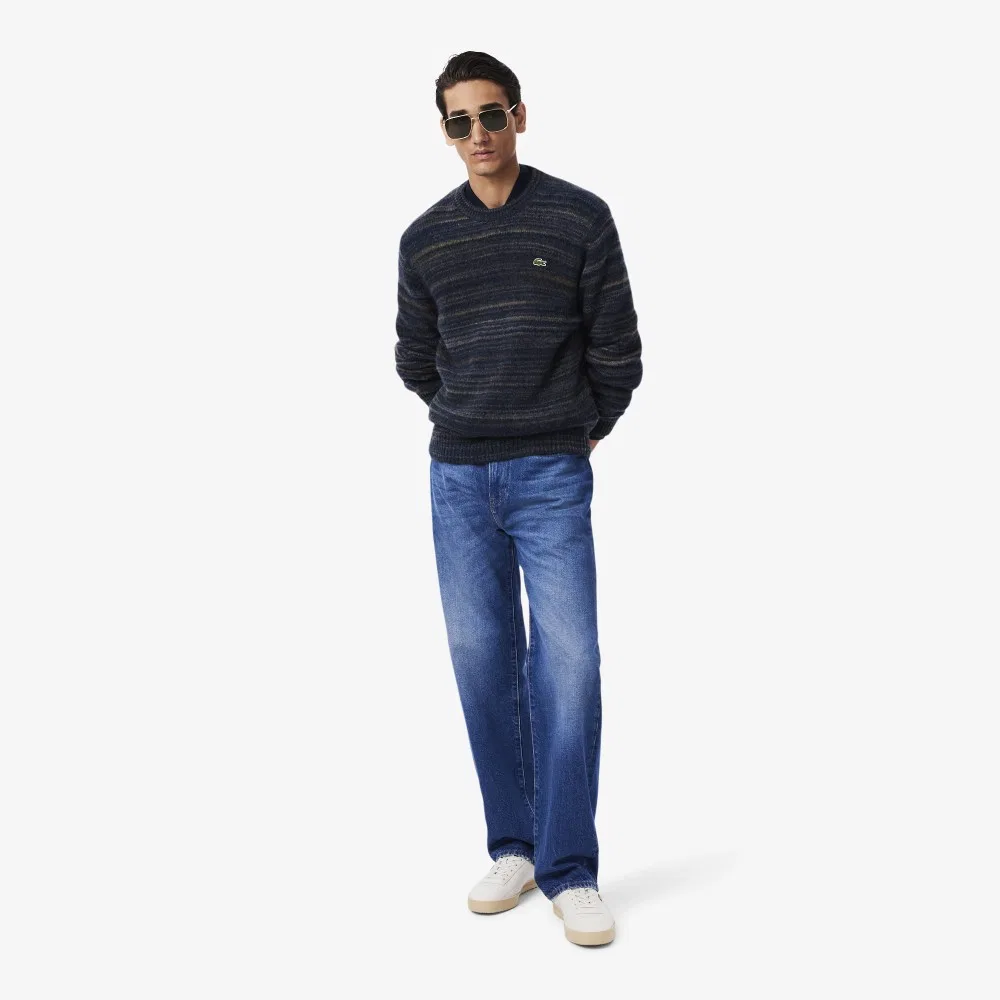 Мужской свитер с круглым вырезом и полосками тёмно-синий от Lacoste — фото 4