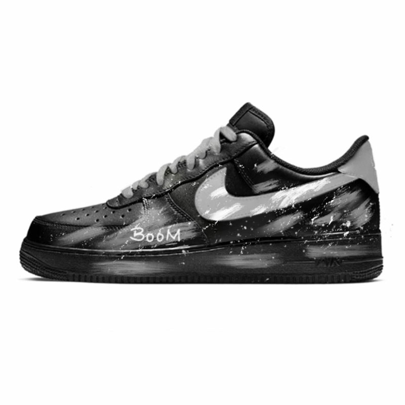 

Nike Кроссовки Air Force 1 Black Warrior, Ink Splatter Air Raid, устойчивые к истиранию, низкие, для скейтбординга, мужские, черные