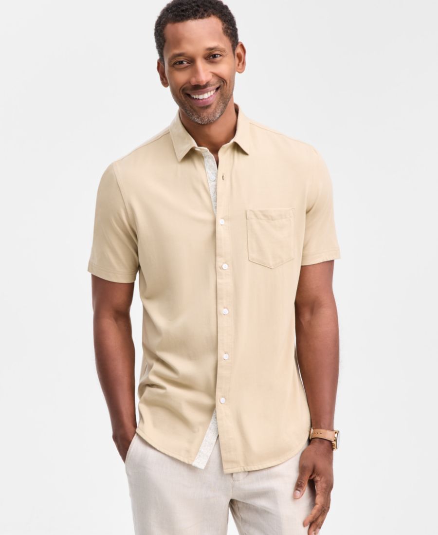 

Мужская трикотажная рубашка с коротким рукавом и пуговицами из однотонного хлопка пима Club Room, Safari