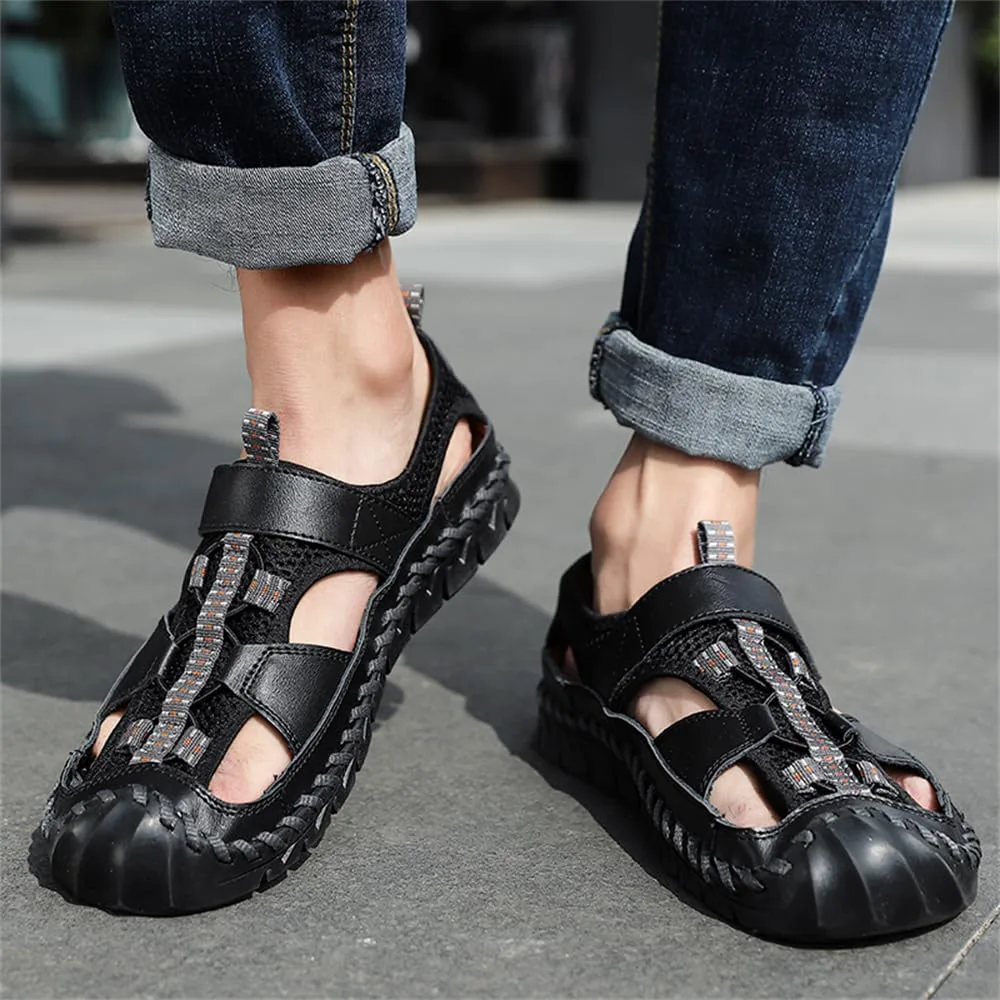 

Men's Outdoor Sports Сандалии Summer Handmade Leather Сандалии Casual Beach Fisherman Shoes Abborora, черный