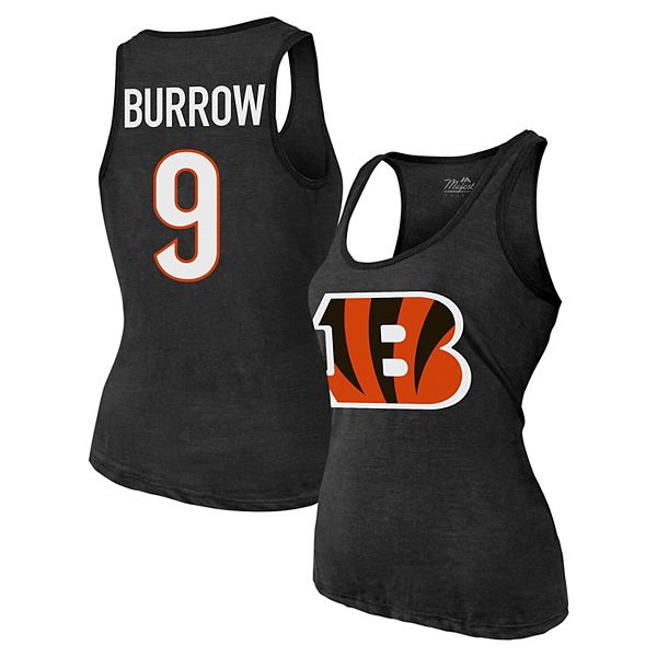 

Женский три-бленд топ Joe Burrow Cincinnati Bengals с именем и номером Majestic Threads