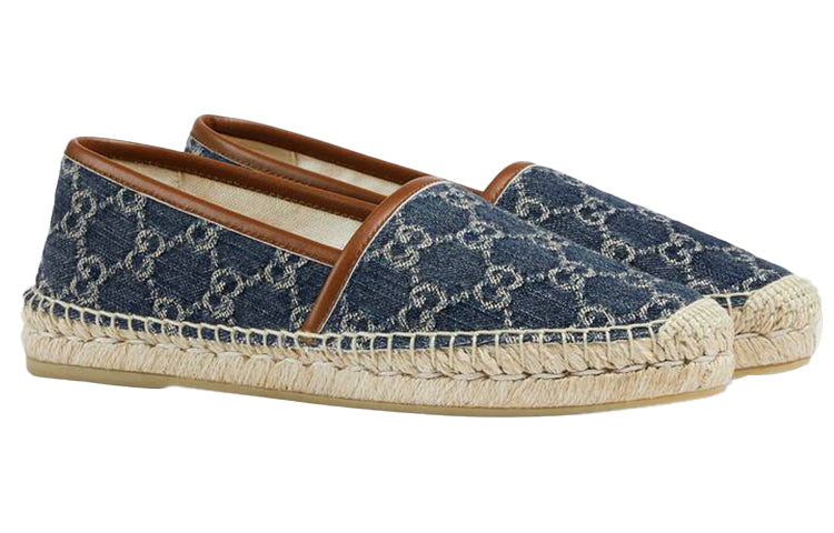 Шлепанцы (WMNS) Gucci Denim Series Breathable Wear-Resistant Double g Jacquard Flat Shoes Blue — фото 2