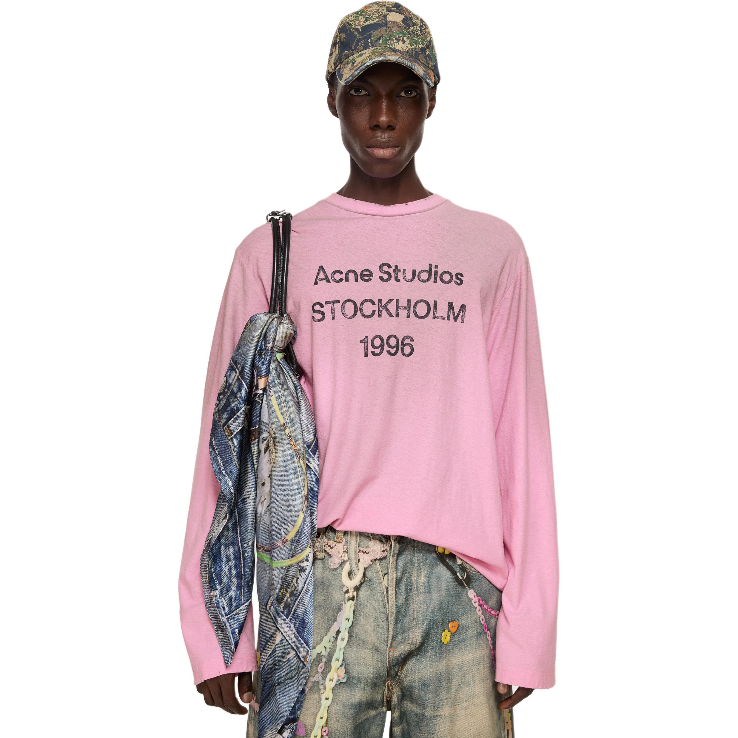 Футболка с длинным рукавом Logo Acne Studios, cotton candy розовый — фото 4