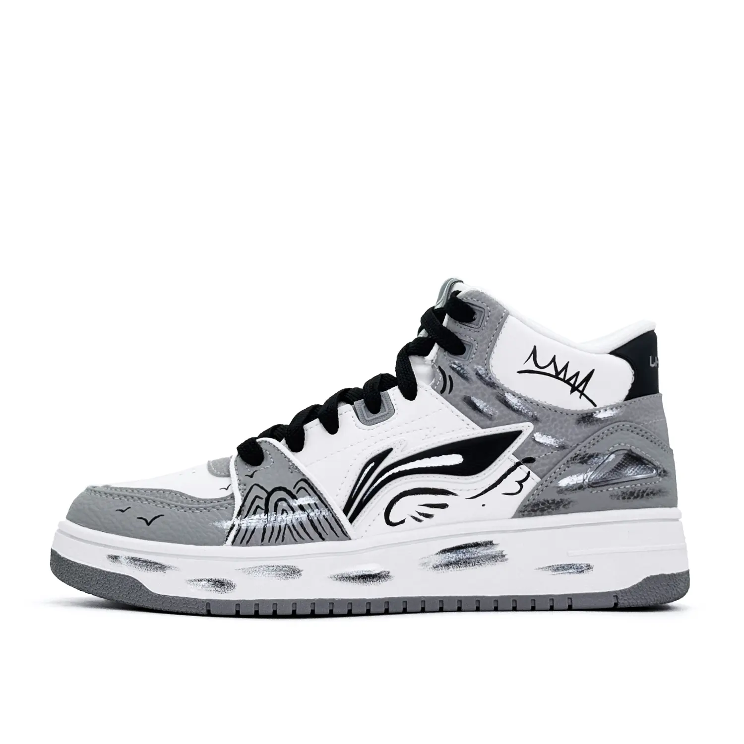 

Мужские высокие скейтбордные кроссовки Li Ning Tianji HI Cloud Step, износостойкие, серые, новые