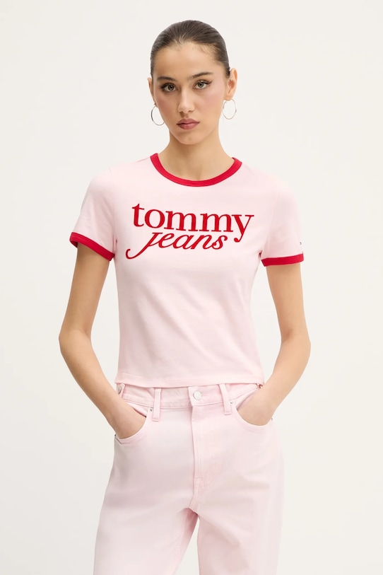

Хлопковая футболка Tommy Jeans, розовый