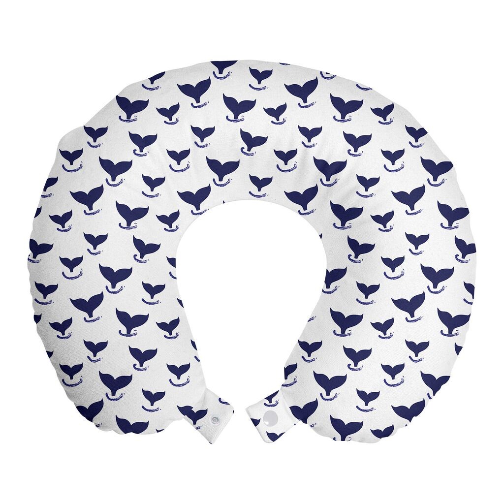 

ABAKUHAUS Whales Travel Подушка для шеи, Underwater Fish Tails Art, Пенопластовые дорожные принадлежности для самолетов и автомобилей, 30x30 см, Белый индиго