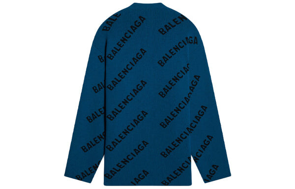 Свитер all over logo crewneck wool knit sweater 'petrol blue' Balenciaga, синий — фото 2
