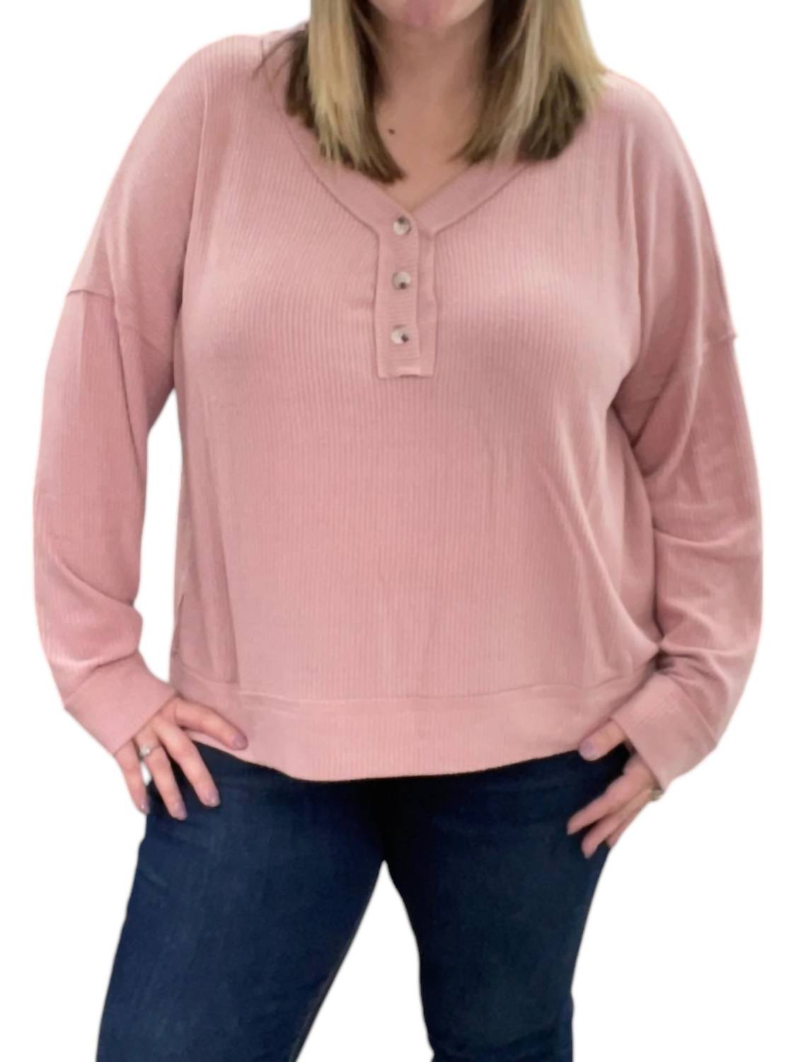 

Ребристый свитер Henley цвета Blush White Birch, красный