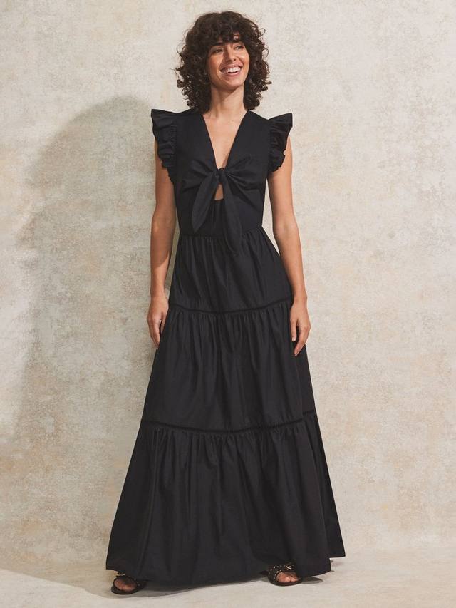 

Хлопковое поплиновое платье макси с ярусами Ro&Zo, Black