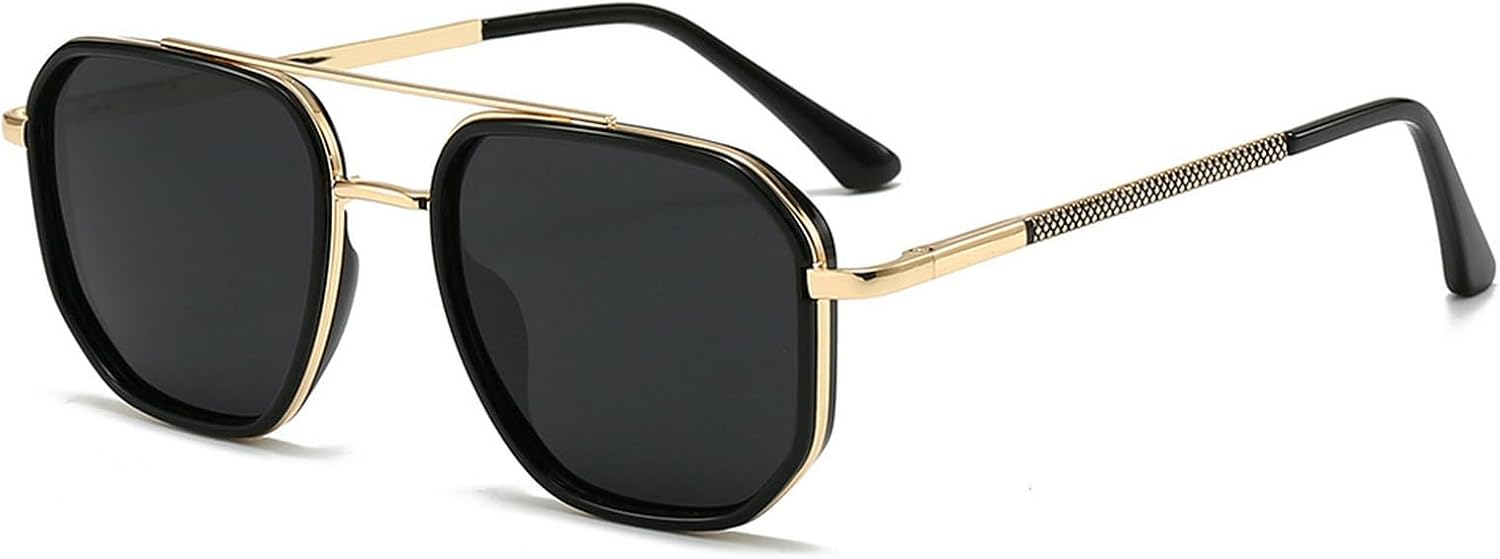 

Поляризованные солнцезащитные очки-пилот для женщин, ретро-очки в квадратной оправе для мужчин, очки для вождения, путешествий и активного отдыха с защитой от УФ-излучения mincl, Gold Black