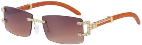 

Солнцезащитные очки без оправы с бриллиантами для женщин, винтажные маленькие прямоугольные солнцезащитные очки для мужчин, очки без оправы для мужчин и женщин MTZJH, C1brown