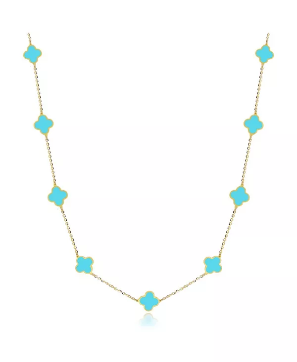 

Миниатюрное ожерелье с бирюзовым клевером, желтое золото 14 карат The Lovery, turquoise
