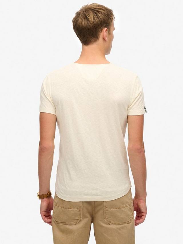 Хлопковая тонкая футболка с коротким рукавом в стиле grandad Superdry, Oyster Cream — фото 2
