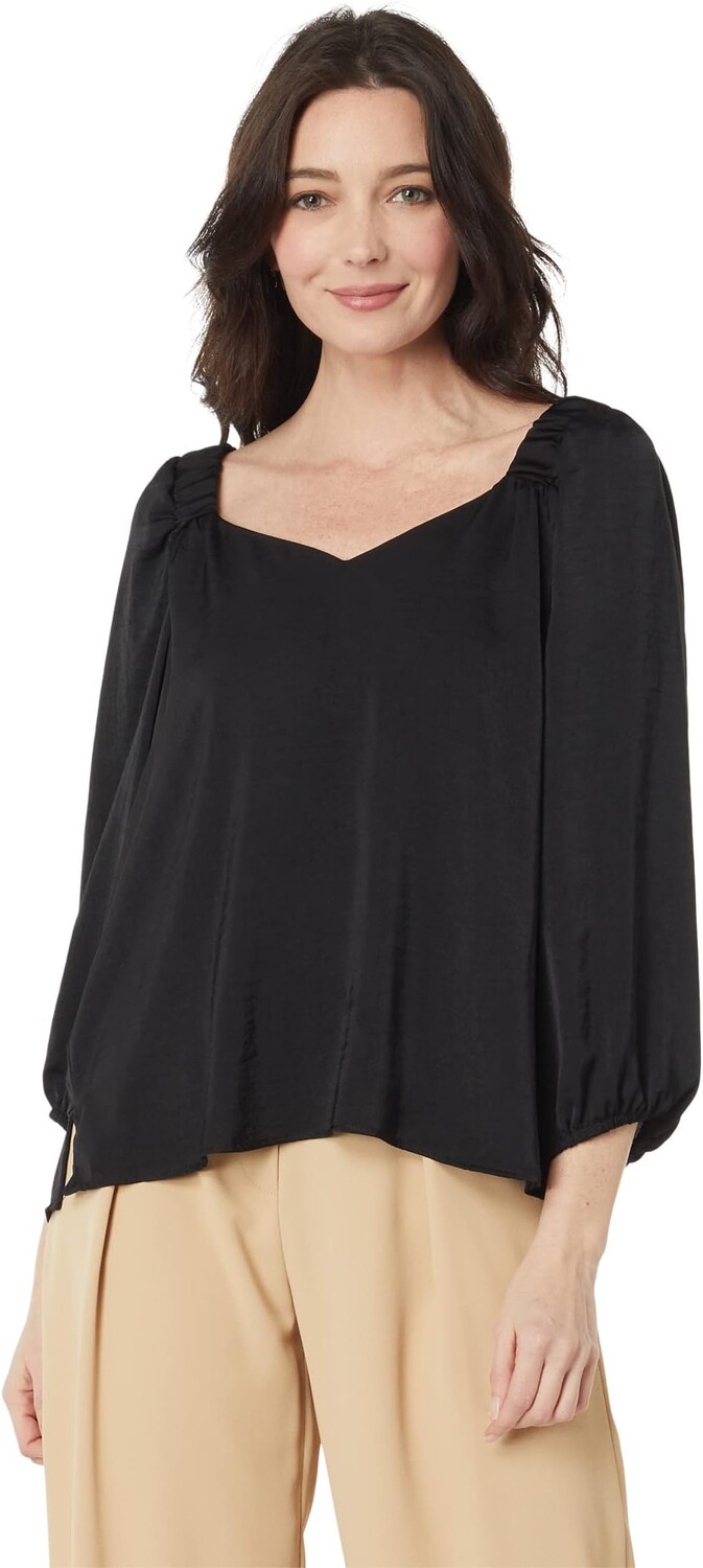 

Топ Vince Camuto 3/4 Sleeve Ruch Shoulder V-Neck Rumple, цвет Rich Black