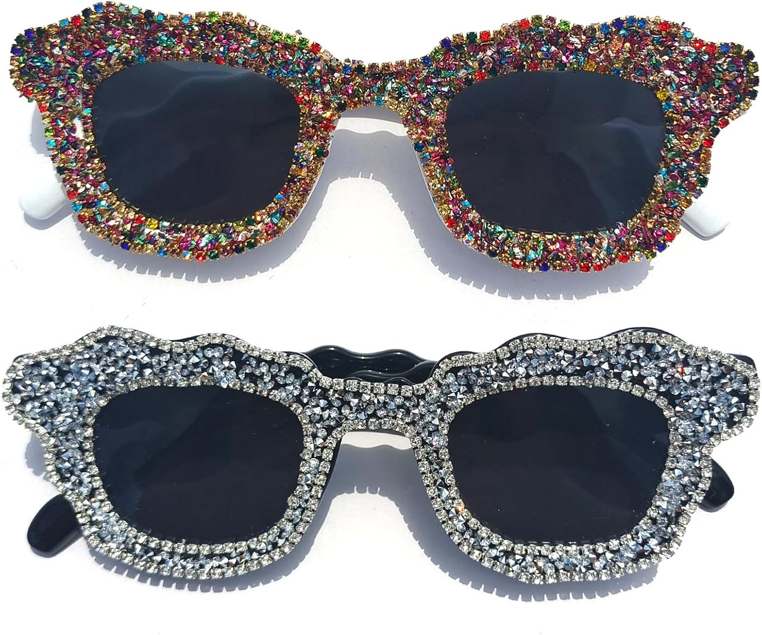 

Солнцезащитные очки Helena Square Crystal для женщин, роскошные солнцезащитные очки со стразами, «кошачий глаз», блестящие, для вечеринок и фестивалей, с защитой от ультрафиолета UV400, Colorfu+white