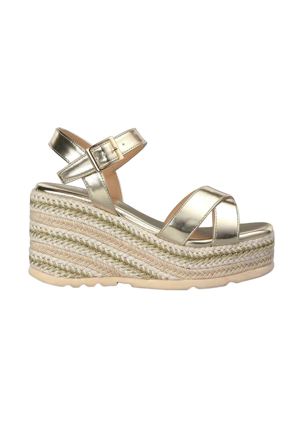 Босоножки на танкетке PUNTERA Y CIERRE CON HEBILLA - High heeled sandals Alma Blue, золотой