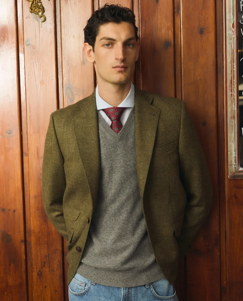 

Мужская пиджак в елочку Emidio Tucci, военный зеленый