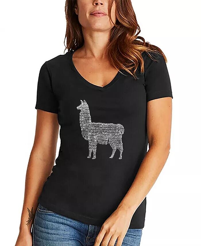 

Женская футболка с V-образным вырезом и надписью Llama Mama Word Art LA Pop Art, черный