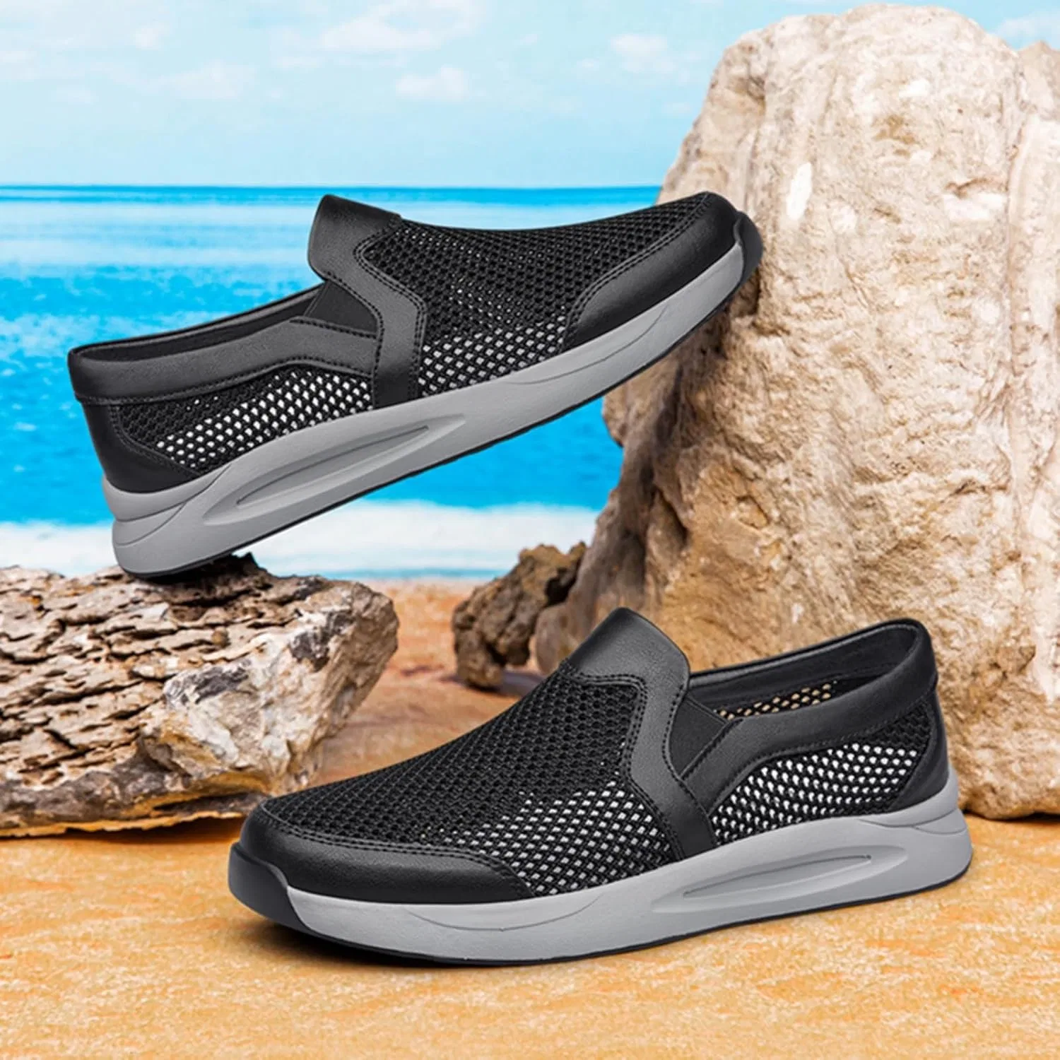 Лоферы мужские Breathable Mesh Loafers, Black Aokisx — фото 3