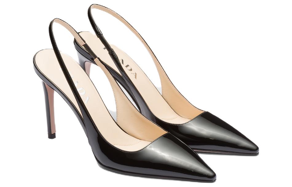 Патентные узкие лодочки на шпильке 9,5 см женские черные PRADA — фото 3