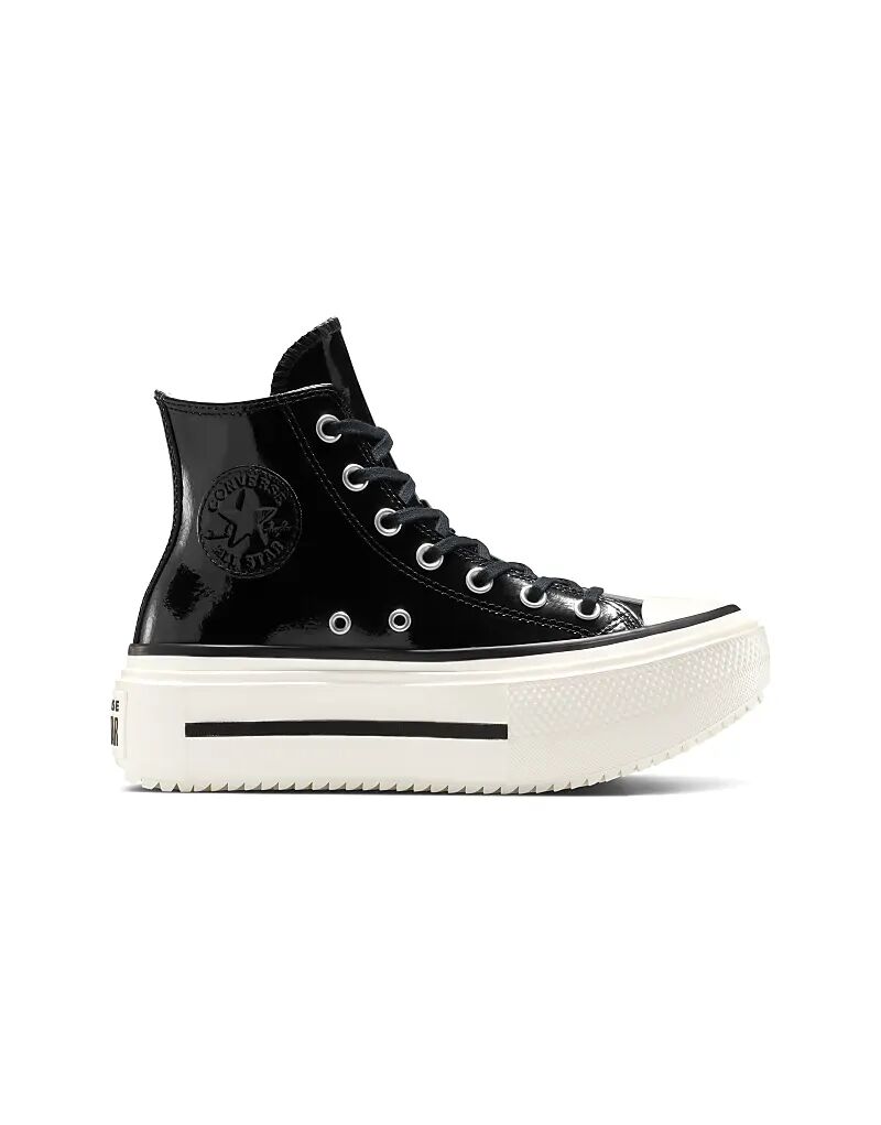 Кеды Converse Chuck Taylor All Star Lift Double Stack на платформе из лакированной кожи в цвете черный/белый/черный