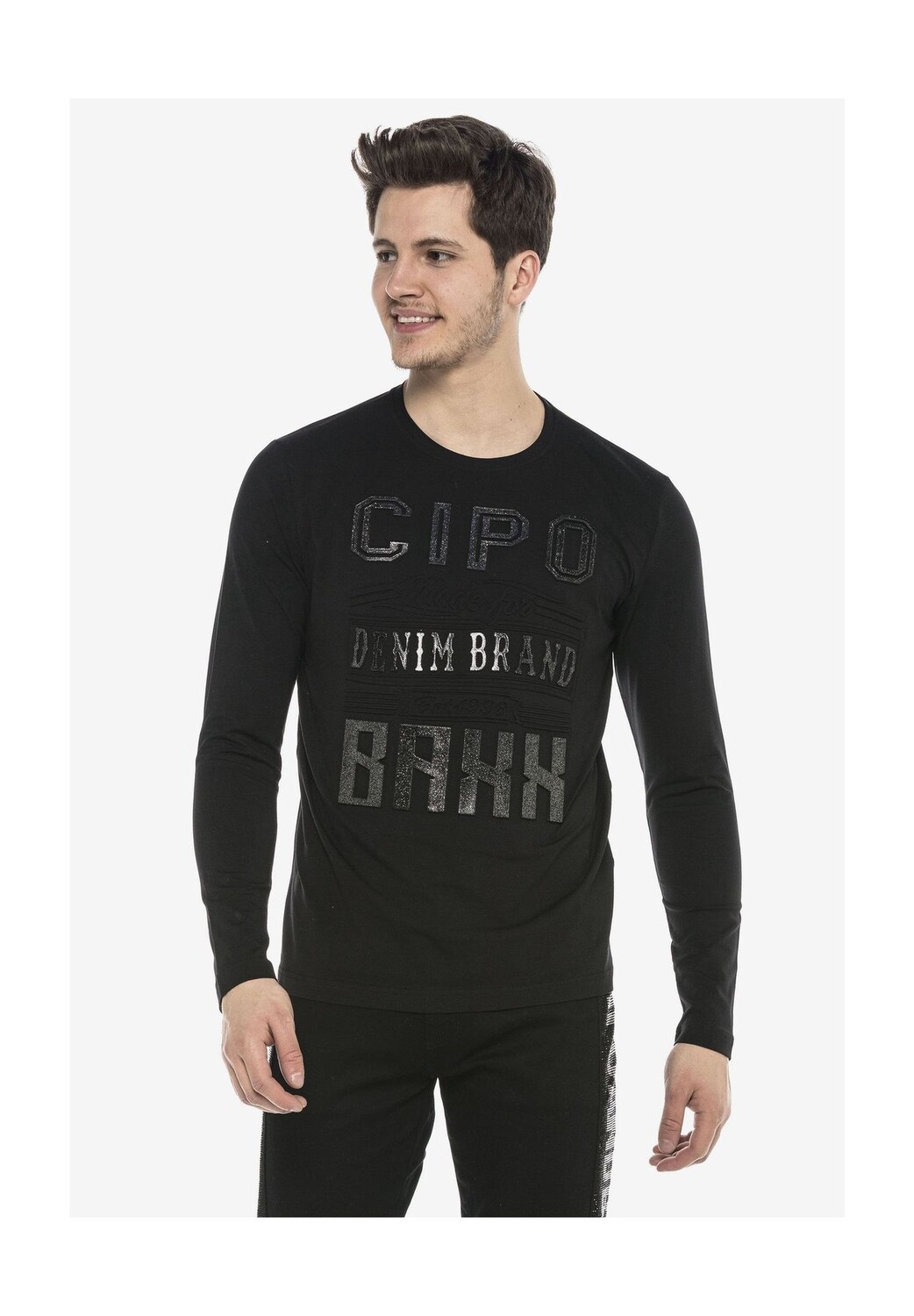 

Рубашка с длинными рукавами и тонким принтом спереди CIPO & BAXX, черный