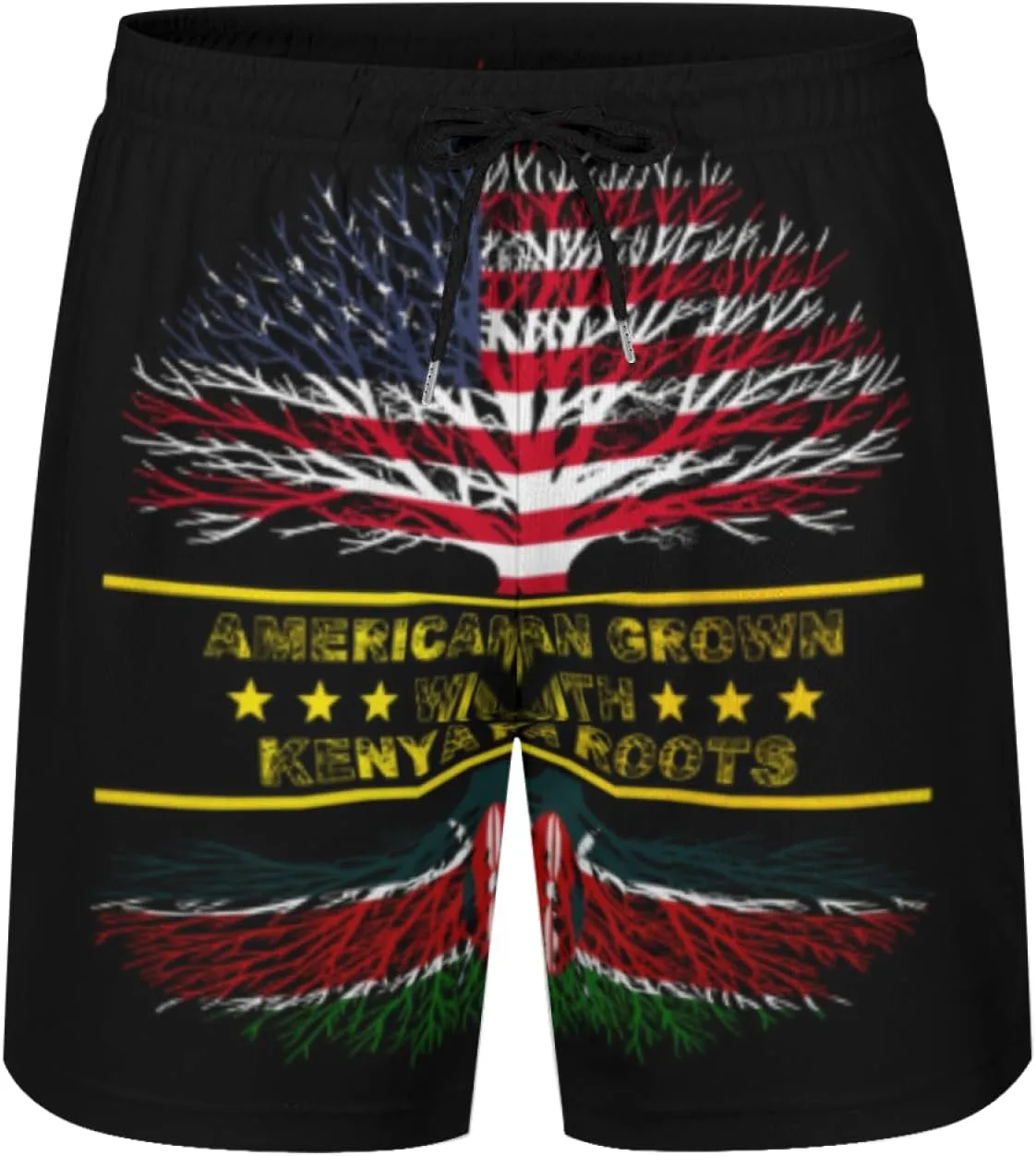 Мужские плавки American Grown and Kenya Roots с сетчатой подкладкой, завязками, быстросохнущие, с карманами Generic, черный