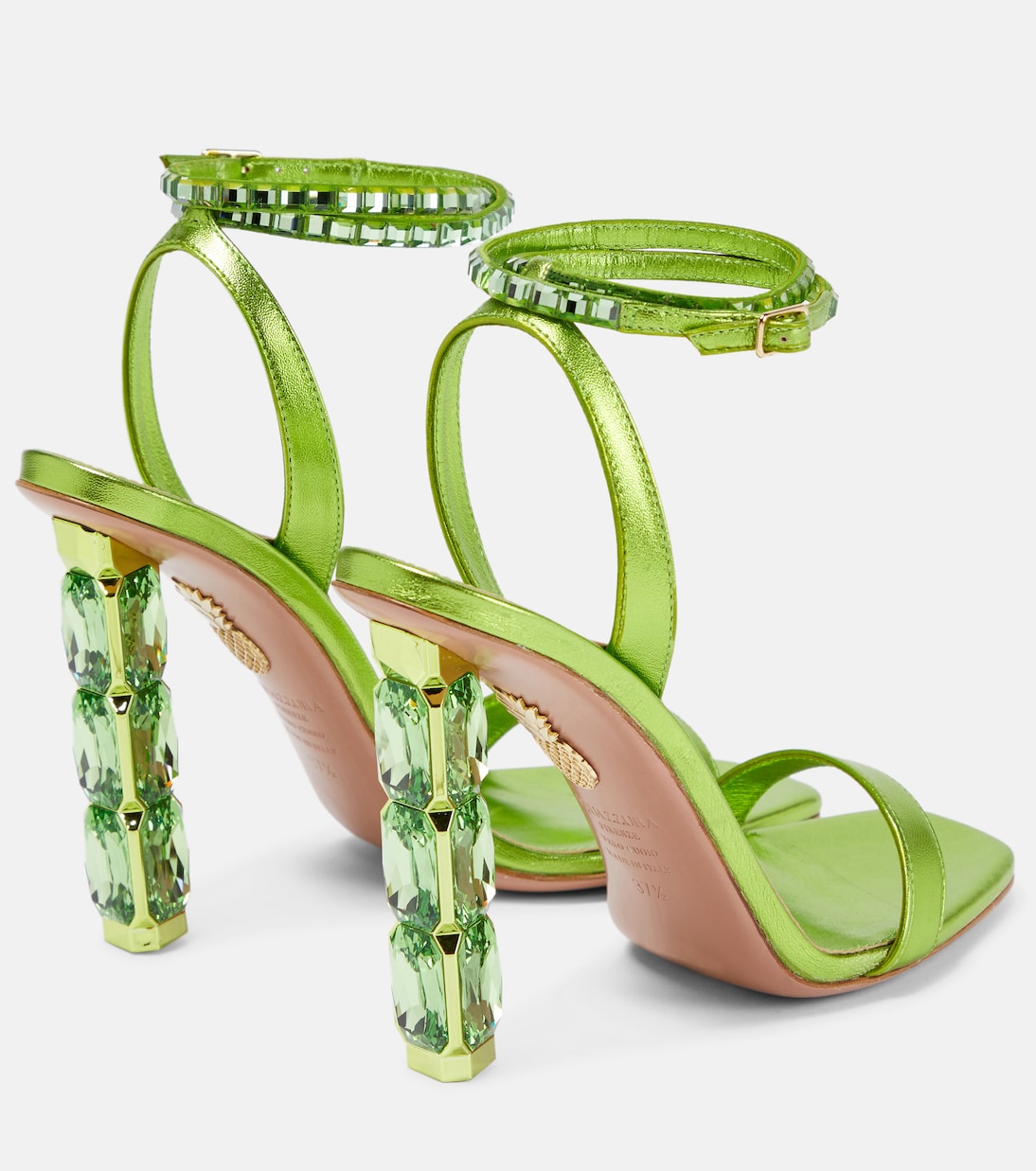Сандалии из кожи с декором Aura 105 Aquazzura, Lime — фото 3