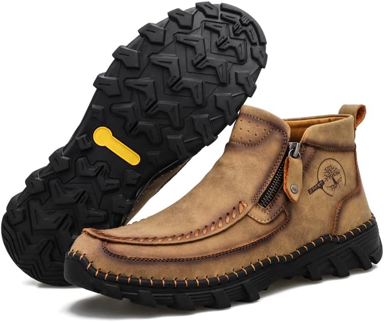 

Мужские кожаные ботинки до щиколотки, ручной работы в стиле мокасин с боковой молнией, с прочной резиновой подошвой, доступны в черном, коричневом и сером цветах Generic