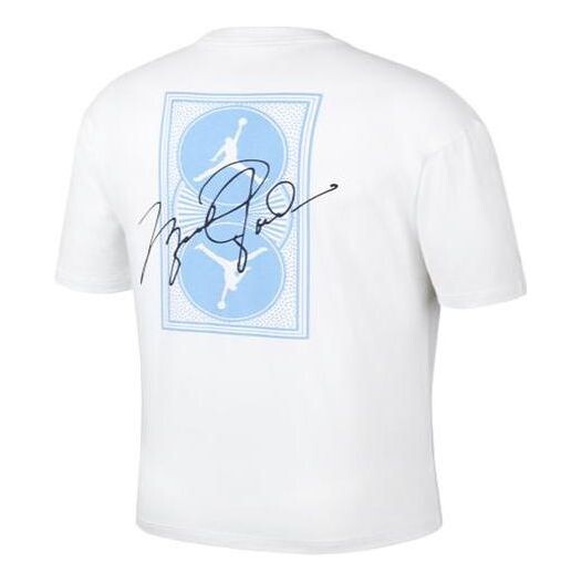 

Футболка Men's Air Jordan Minimalistic Back Large Logo Printing Casual Round Neck Short Sleeve White Blue T-Shirt, белый