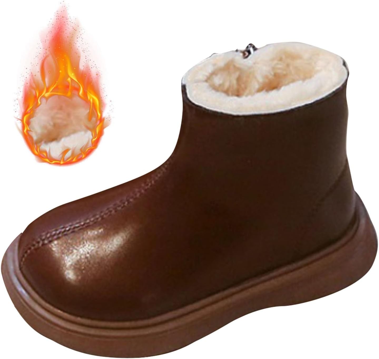 

Детские ботинки для девочек и мальчиков с утепленным флисом до щиколотки, боковая молния, теплые мягкие пушистые ботиночки на снег, 2025 год, обувь с искусственным мехом Generic, Brown